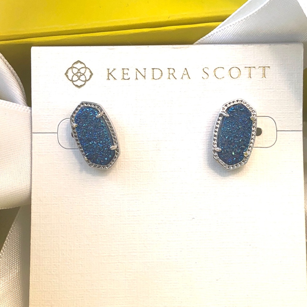 NWT Rare & Retired Kendra Scott Ellie Earrings Light Blue Drusy & Silver WOW! - Picture 6 of 15